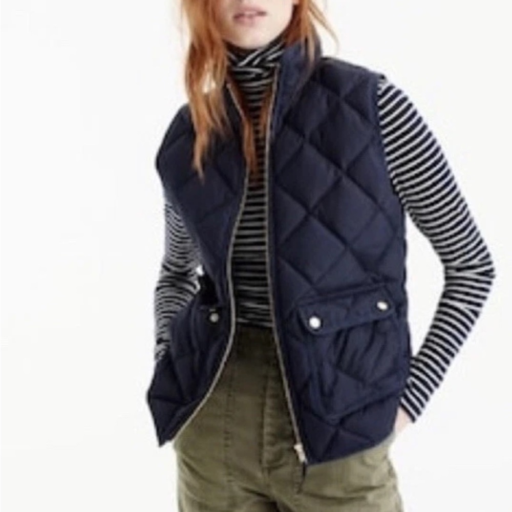 JCrew Navy Quilted Vest with Gold Accents